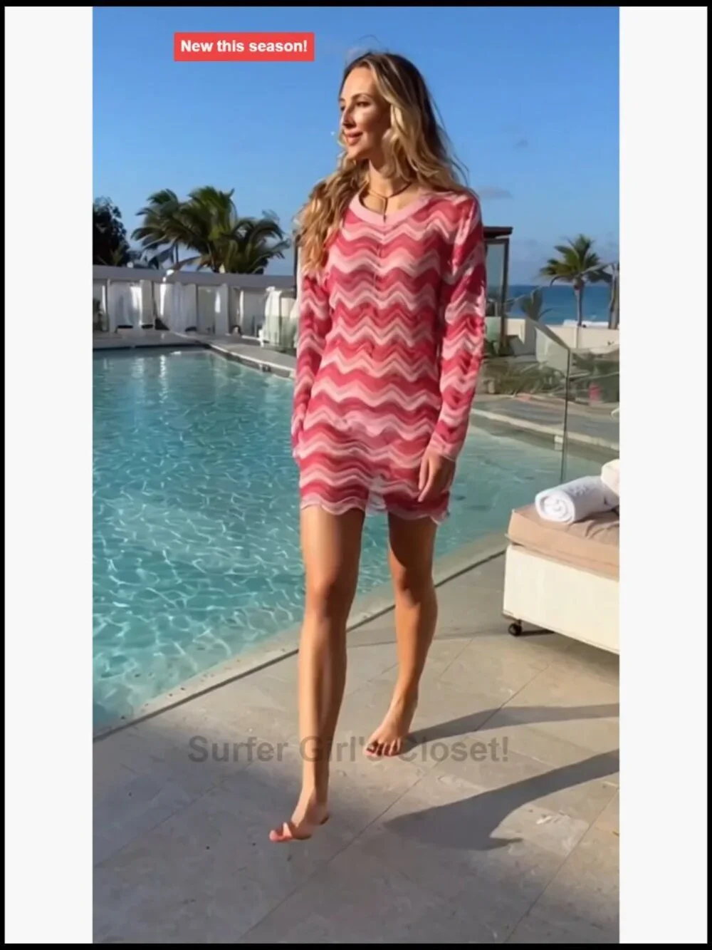 Crochet Colorful Mesh Summer Long Sleeve Cover Up Striped Beach Mini Dress